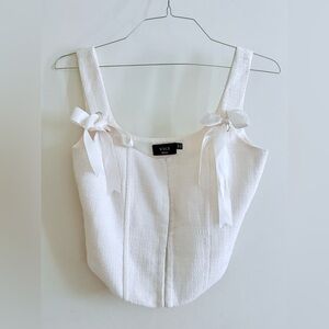 Vici Ivory Textured Blouse with Ribbon Accents